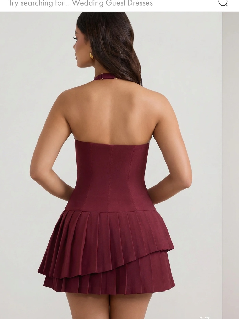 Oh Polly Burgundy Halter Pleated Mini Dress - Picture 2 of 6